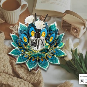 Креативен комплект - свещник лотос за редене на камъчета blue